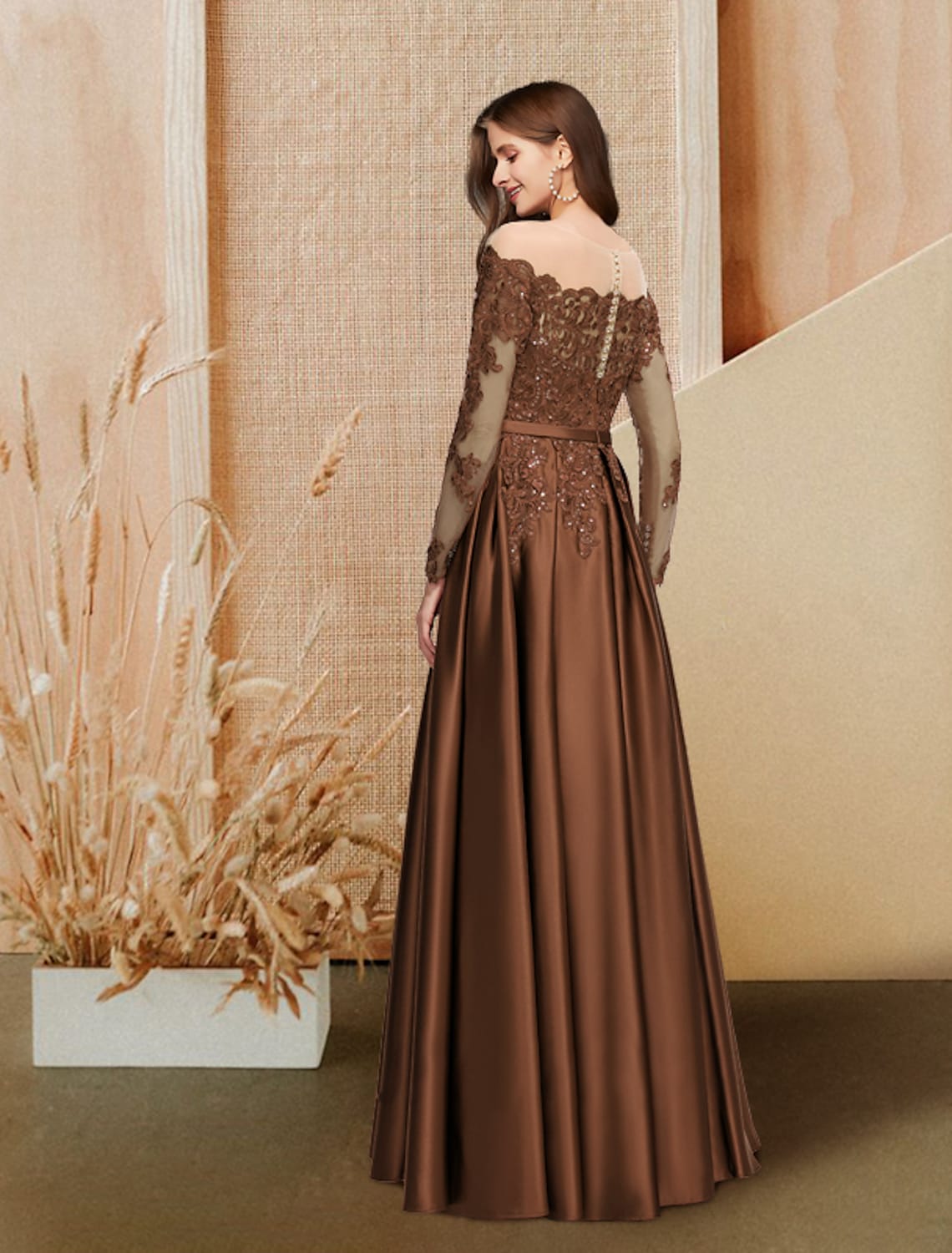 Evening Gown Glittering Dress Engagement Floor Length Long Sleeve Off Shoulder