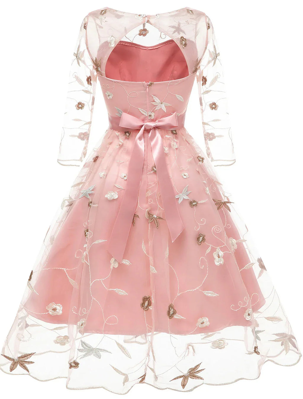 Cocktail Dresses Floral Dress Homecoming Wedding Guest Knee Length Half Sleeve Jewel Neck with Embroidery Appliques