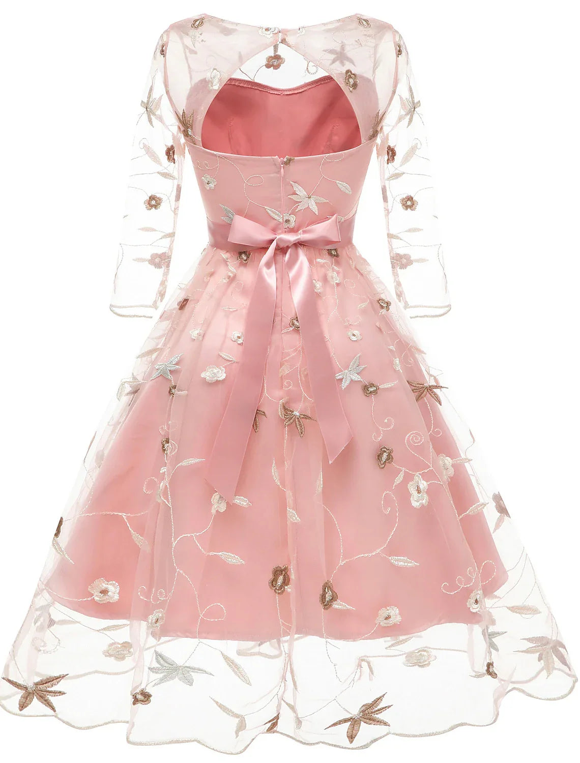Cocktail Dresses Floral Dress Homecoming Wedding Guest Knee Length Half Sleeve Jewel Neck with Embroidery Appliques