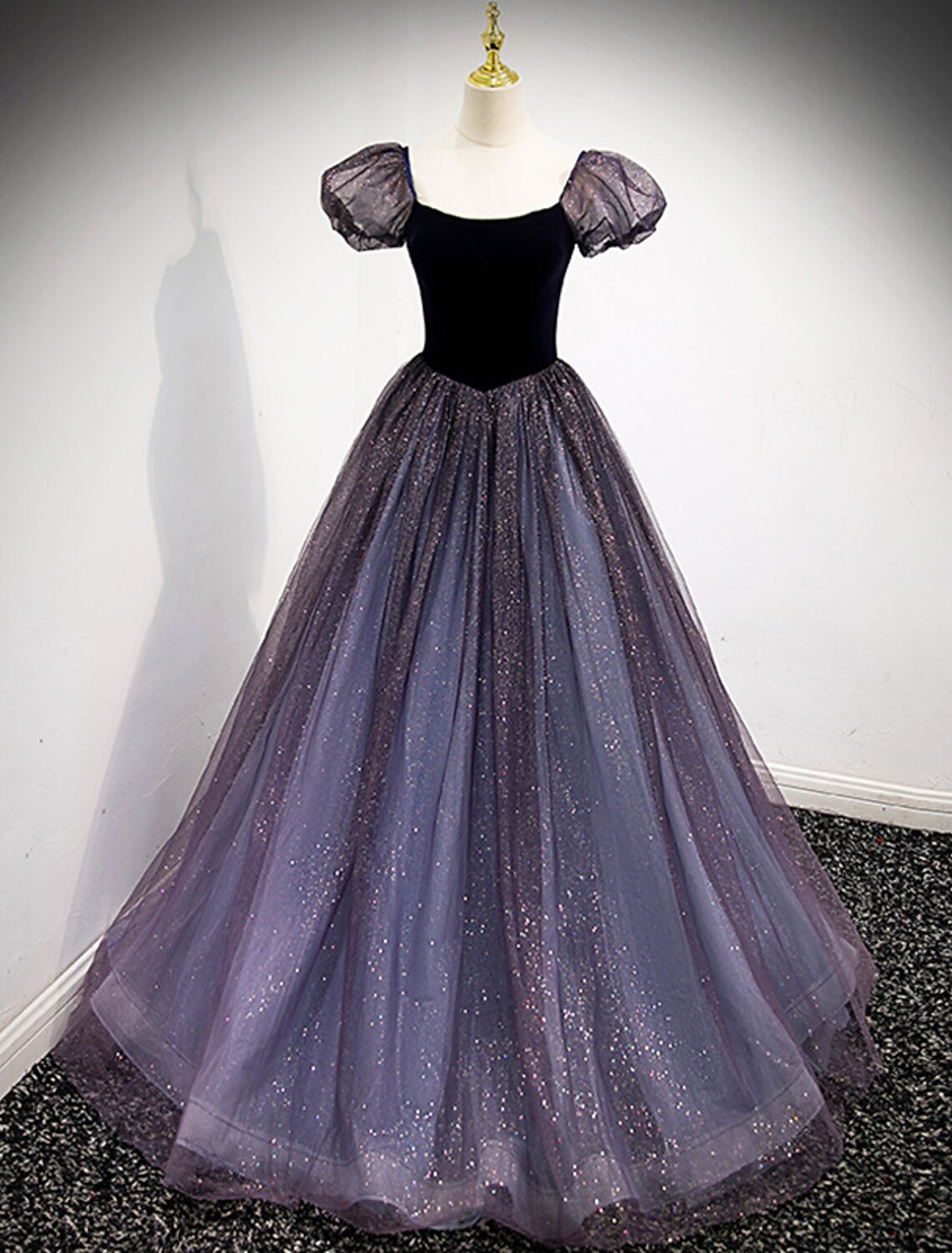 Ball Gown Prom Dresses Cute Dress Engagement Floor Length Short Sleeve Square Neck with Splicing