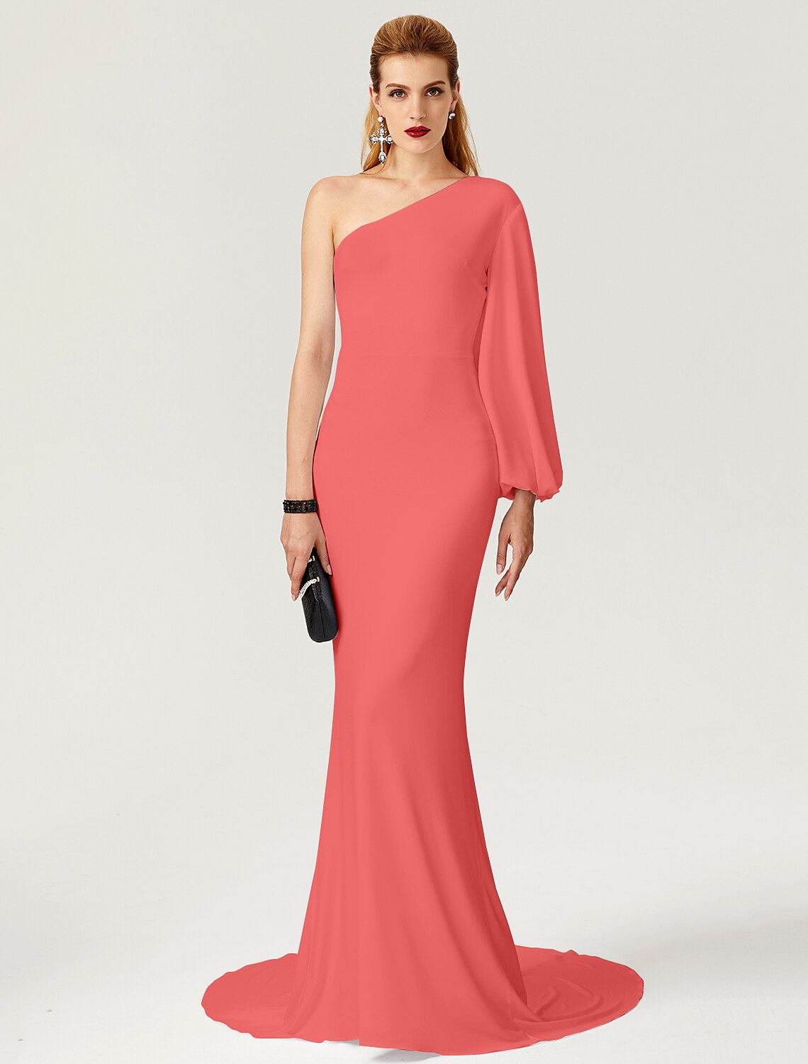 Mermaid / Trumpet Celebrity Style Dress Engagement Formal Evening Court Train Long Sleeve One Shoulder with Pleats
