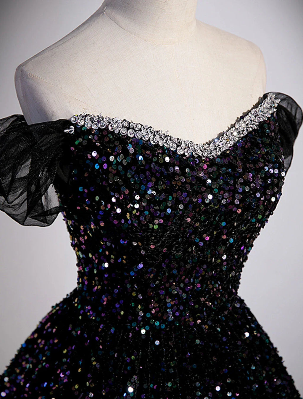 Ball Gown Prom Dresses Sparkle & Shine Dress Wedding Guest Birthday Court Train Sleeveless Off Shoulder with Pleats