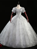 Ball Gown Quinceanera Dresses Princess Dress Performance Quinceanera Floor Length Short Sleeve V Neck with Beading