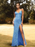 Sexy Sparkle Shine High Split Prom Formal Evening Dress Strap Sleeveless Floor Length