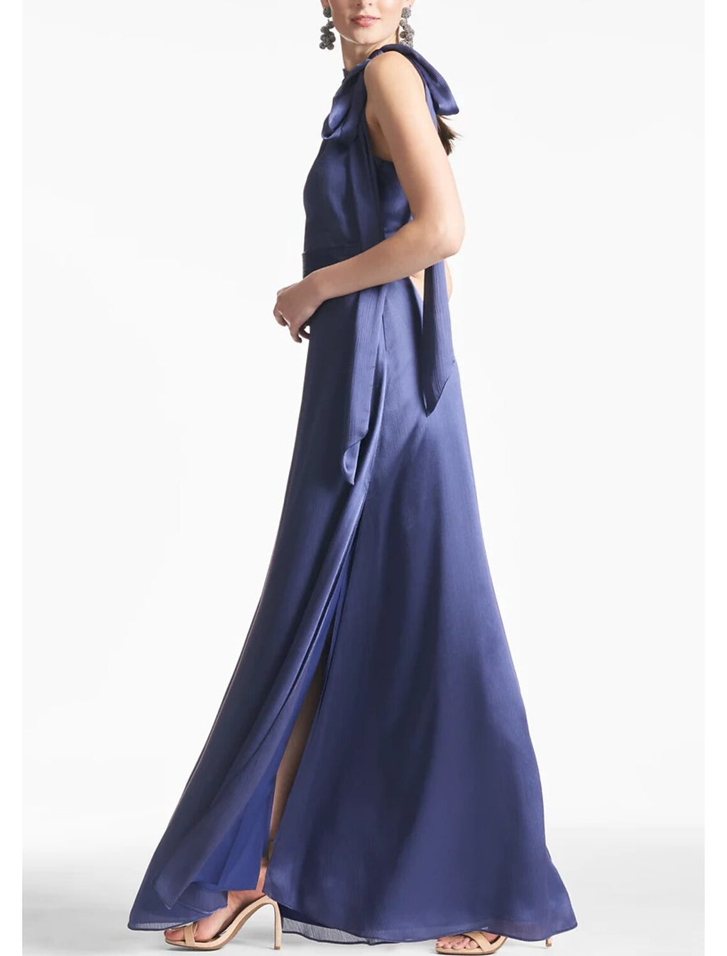 Sheath / Column Evening Gown Elegant Dress Formal Engagement Floor Length Sleeveless Halter Neck Charmeuse with Slit Strappy