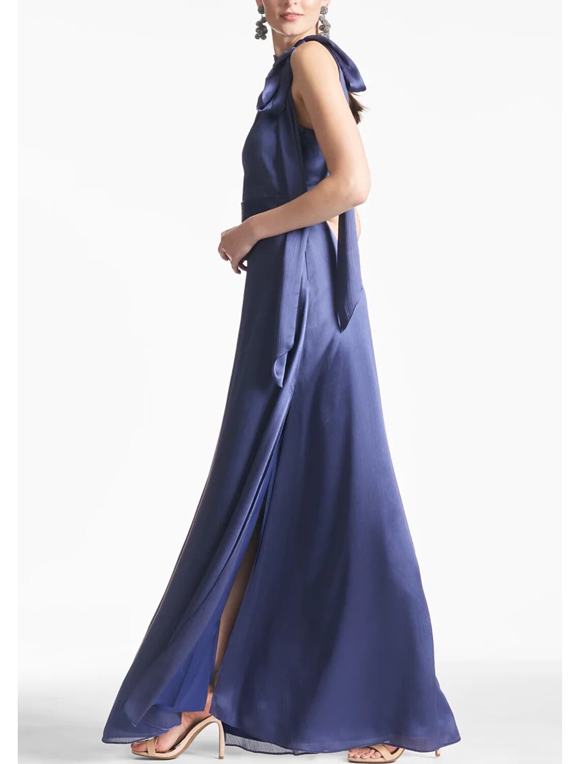 Sheath / Column Evening Gown Elegant Dress Formal Engagement Floor Length Sleeveless Halter Neck Charmeuse with Slit Strappy