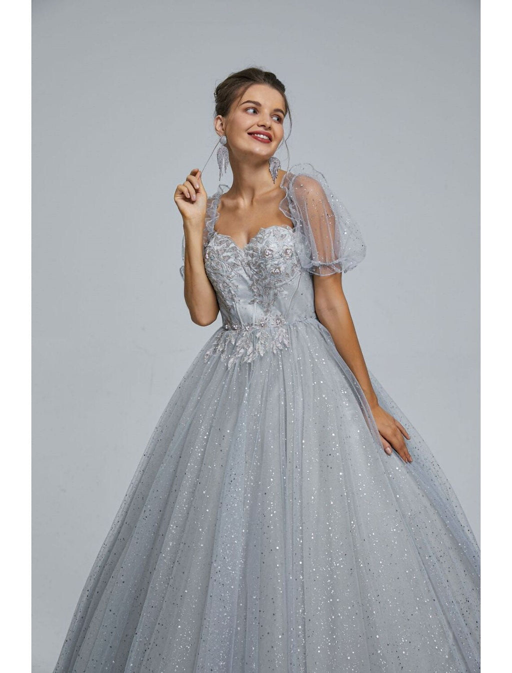Ball Gown Prom Dresses Princess Dress Graduation Quinceanera Floor Length Short Sleeve Sweetheart with Appliques