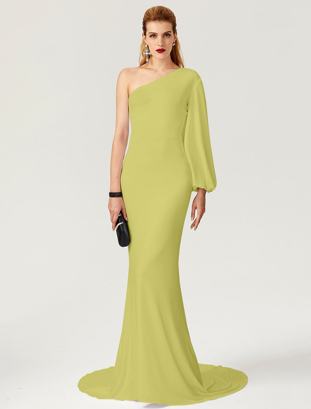 Mermaid / Trumpet Celebrity Style Dress Engagement Court Train Long Sleeve One Shoulder with Pleats