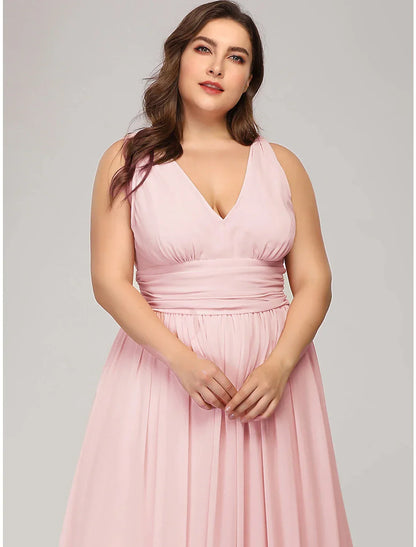 Elegant Red A-Line V-Neck Sleeveless Classic-Back Floor-Length Prom Dress
