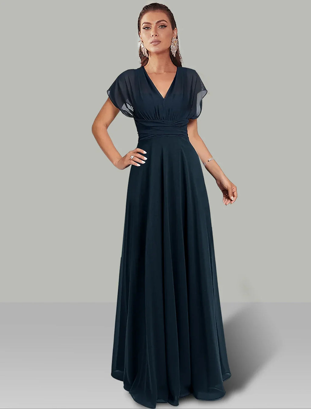 Wedding Guest Dresses Infinity Dress Wedding Party Floor Length Short Sleeve Halter Convertible with Ruched