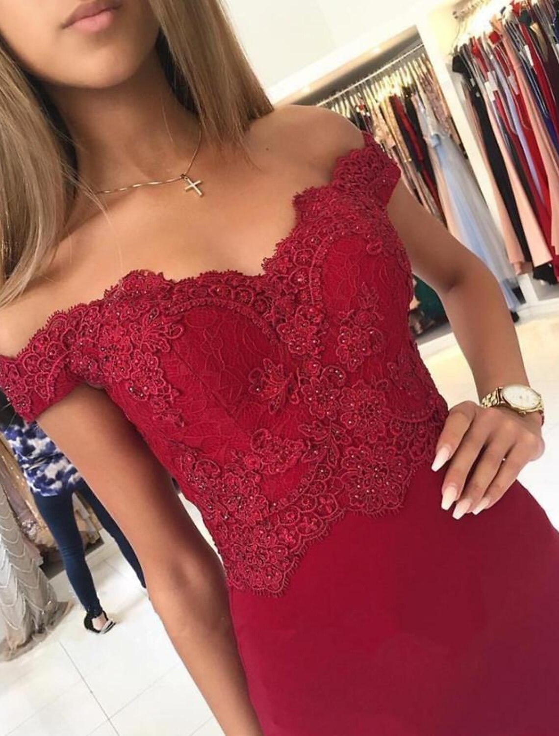 Mermaid / Trumpet Homecoming Dresses Minimalist Dress Cocktail Party Prom Knee Length Short Sleeve Off Shoulder Fabric Backless with Beading Insert Appliques