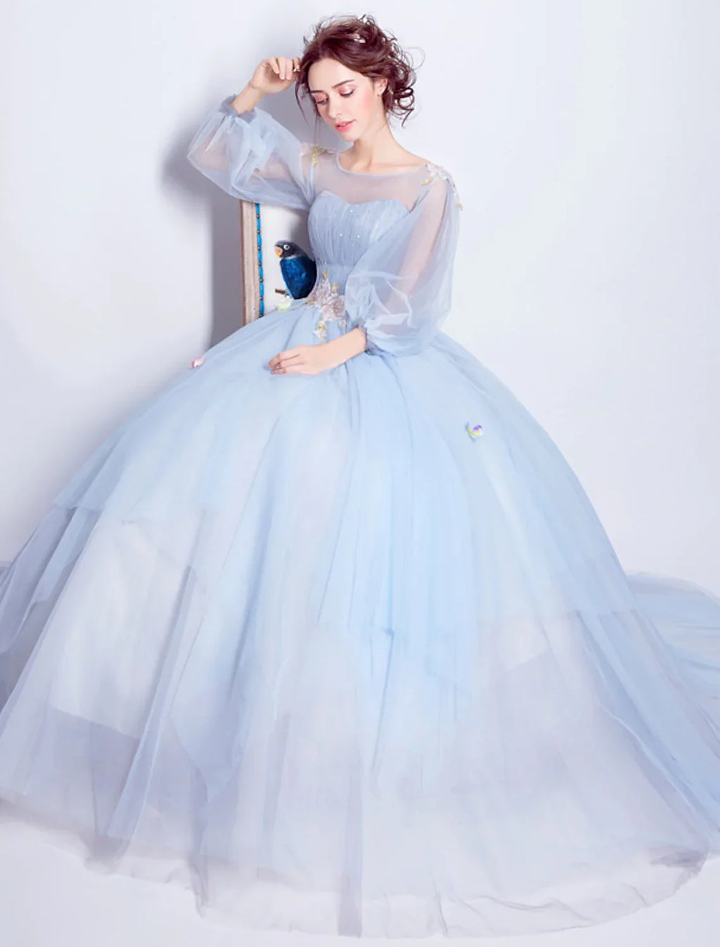 Puffy Quinceanera Engagement Dress Length Sleeve Floor Length leats