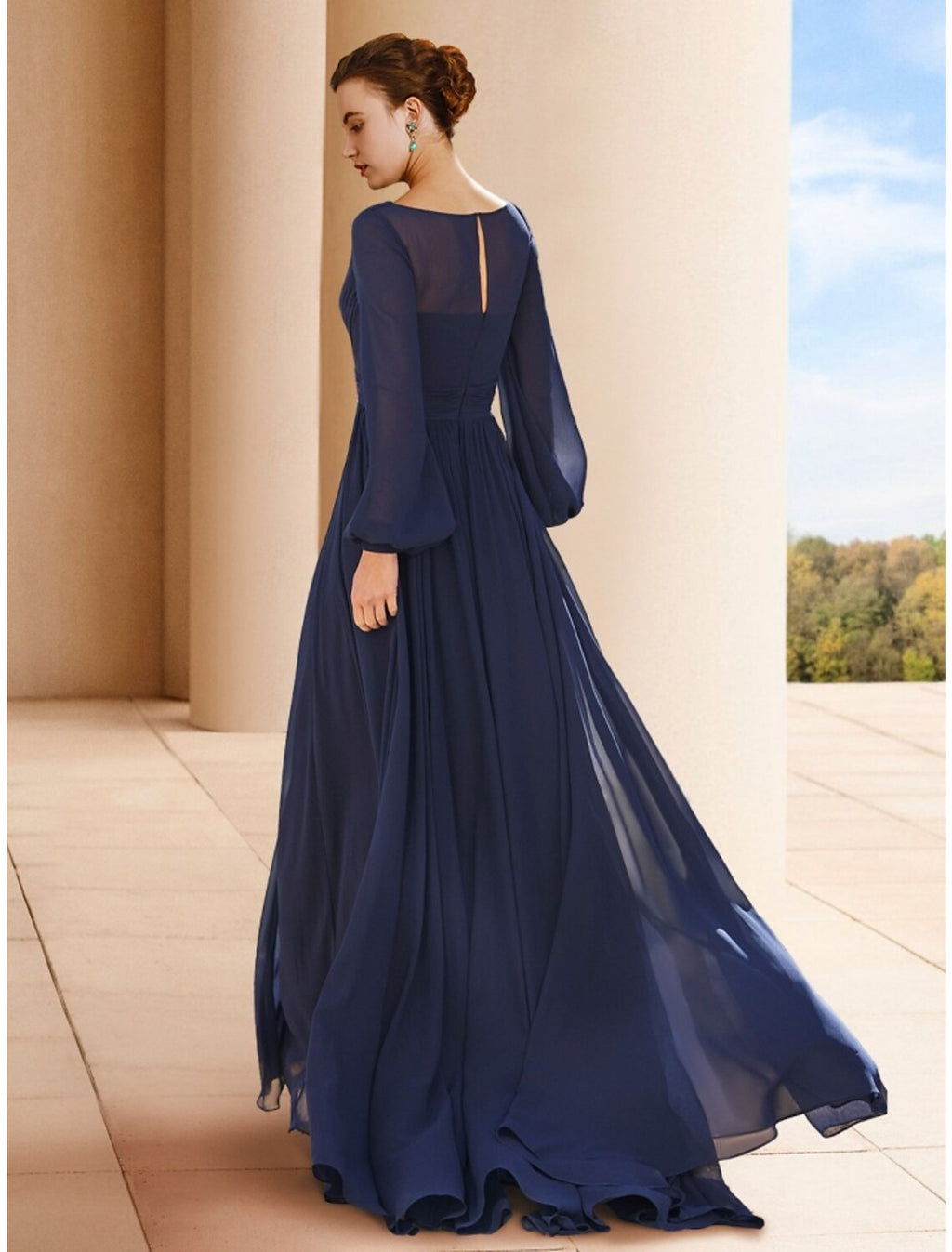 Mother of the Bride Dress Wedding Guest Elegant V Neck Floor Length Long Sleeve with Ruching Solid Color