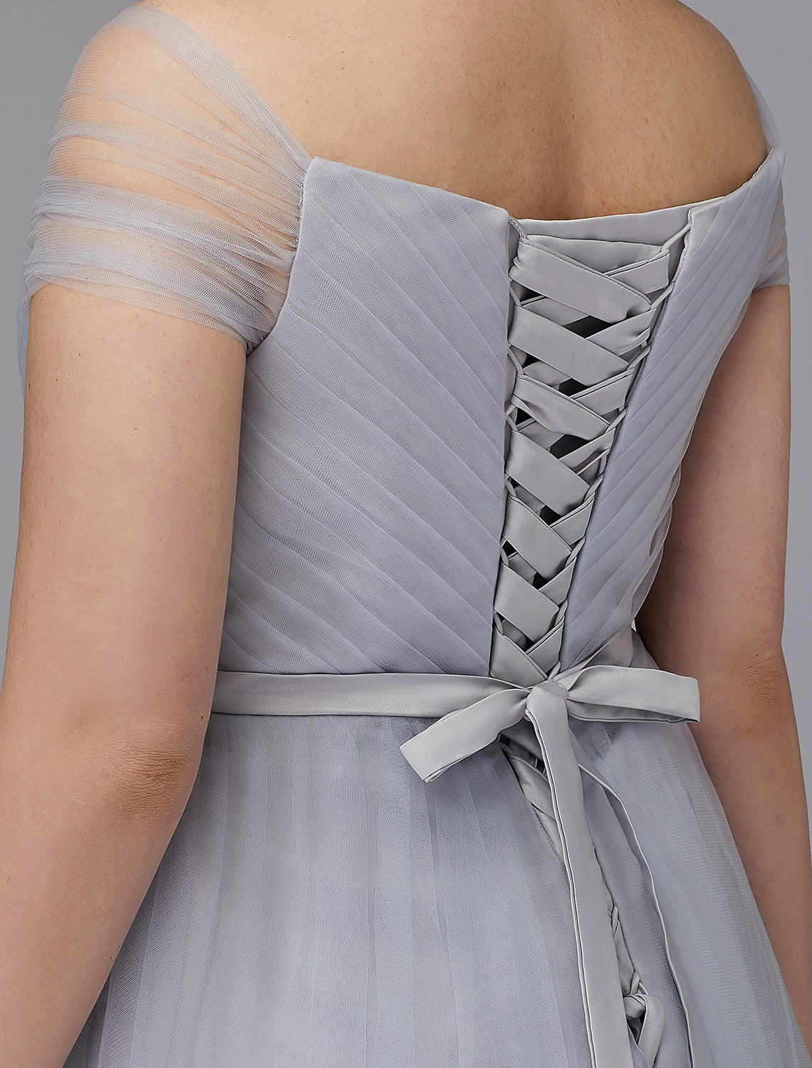 Wedding Guest Cocktail Party Tea Length Short Sleeve Off Shoulder with Sash / Ribbon Criss