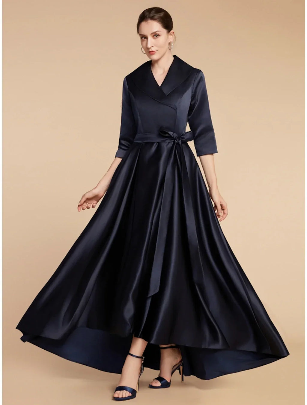 Mother of the Bride Dress Wedding Guest Elegant V Neck Ankle Length Half Sleeve with Sash / Ribbon Ruching Solid Color