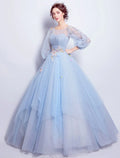 Puffy Quinceanera Engagement Dress Length Sleeve Floor Length leats