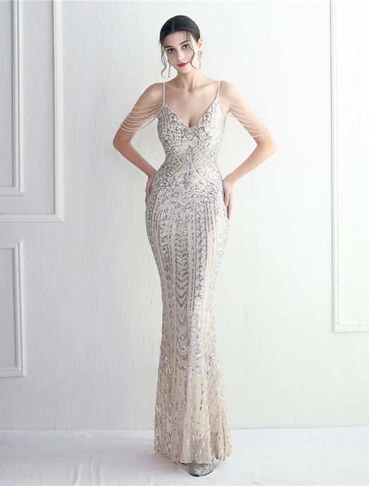 Elegant Red Mermaid Classic-Neck Sleeveless Classic-Back Floor-Length Prom Dress