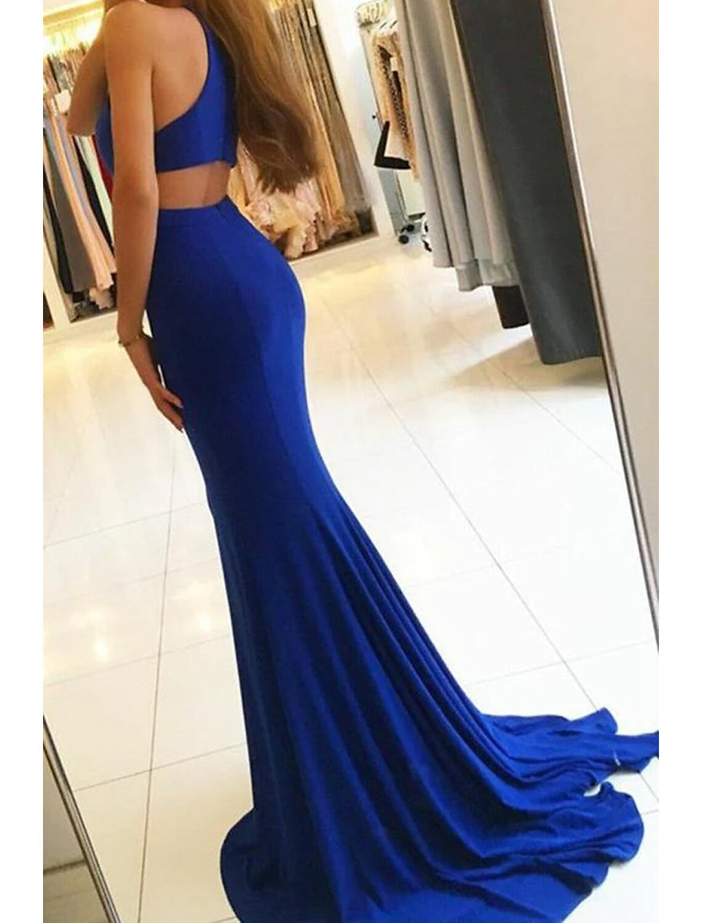 Mermaid / Trumpet Evening Gown Bodycon Dress Formal Prom Court Train Sleeveless High Neck Fabric with Slit
