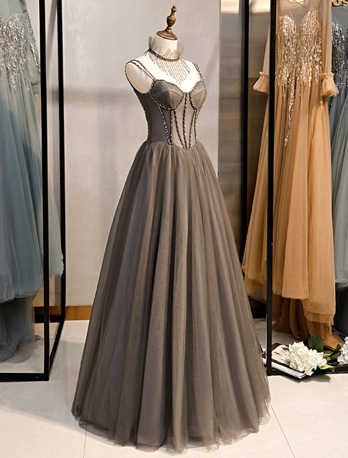 Sexy Dress Formal Floor Length Sleeveless Strap with Pleats Crystals