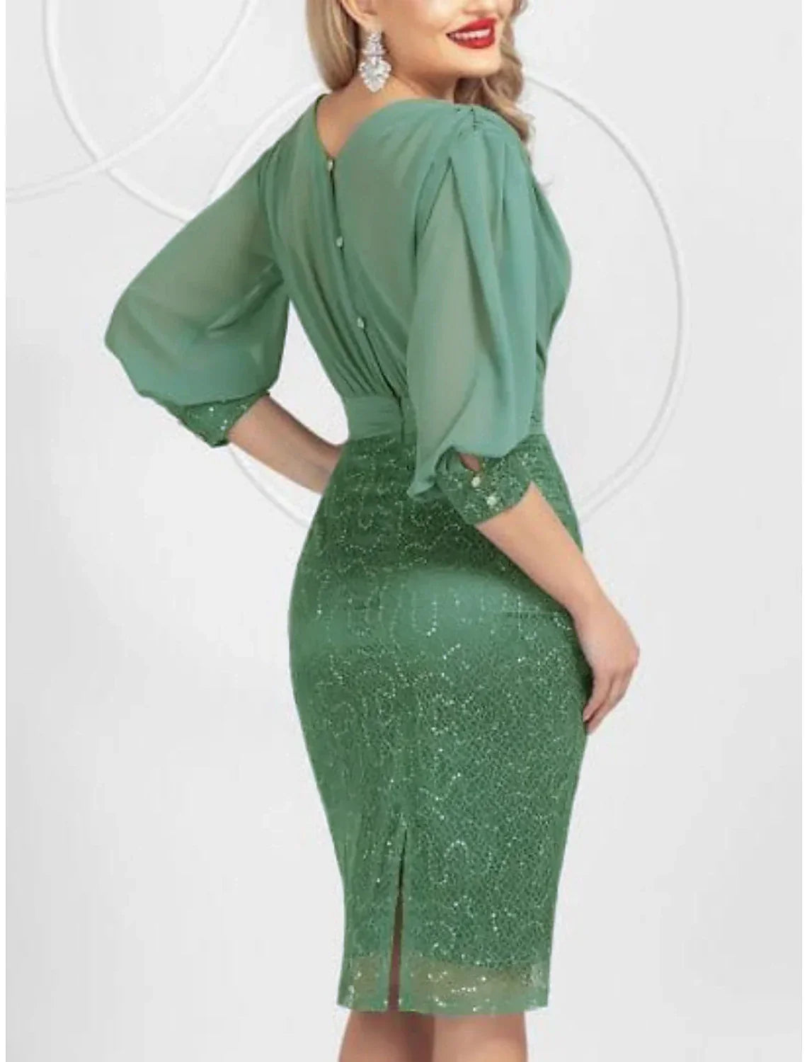 Sheath / Column Mother of the Bride Dress Wedding Guest Party Elegant V Neck Knee Length Half Sleeve with Split Front Crystal Brooch