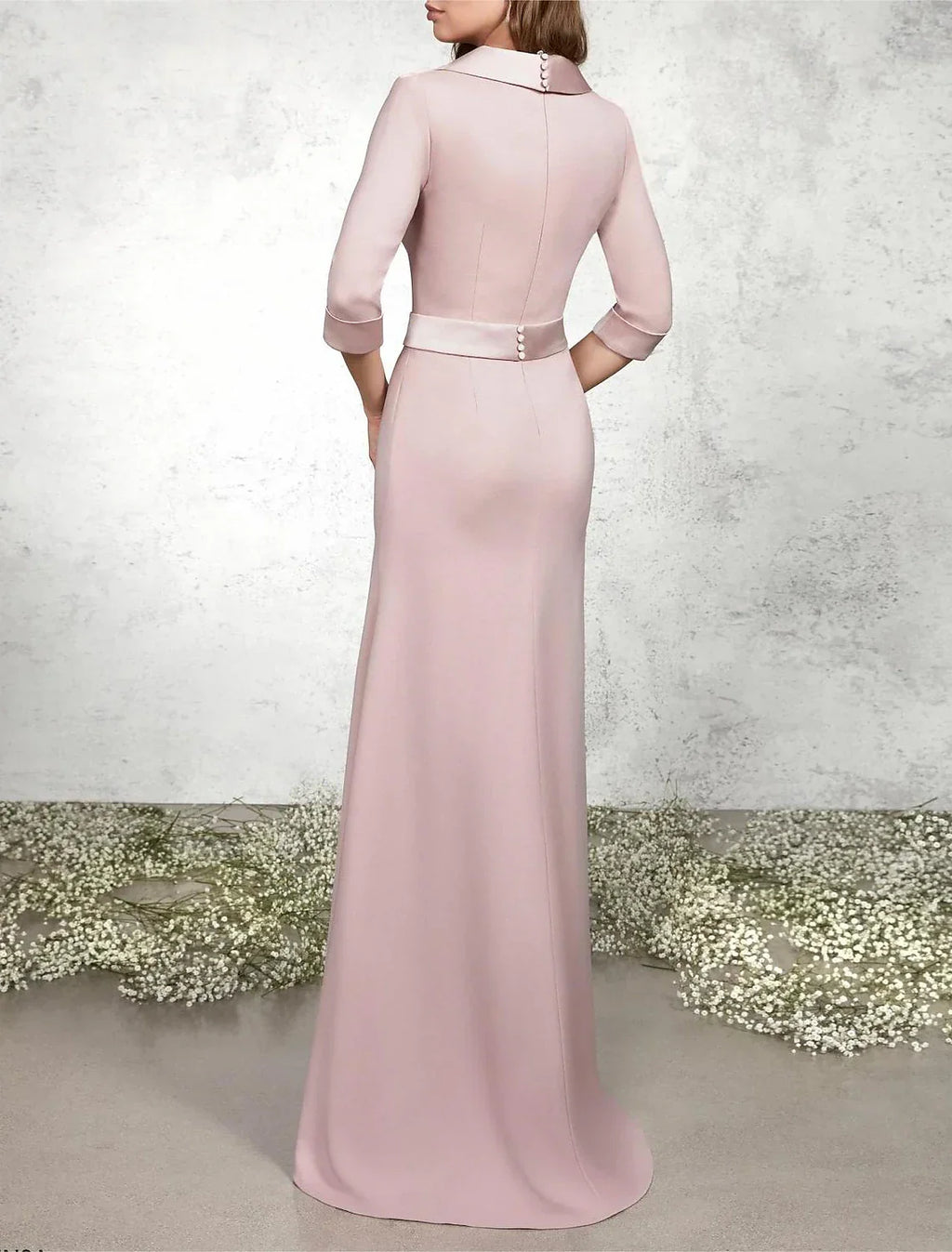 Mermaid / Trumpet Mother of the Bride Dress Formal Wedding Guest Elegant V Neck Floor Length Half Sleeve with Sash / Ribbon Bow(s) Buttons