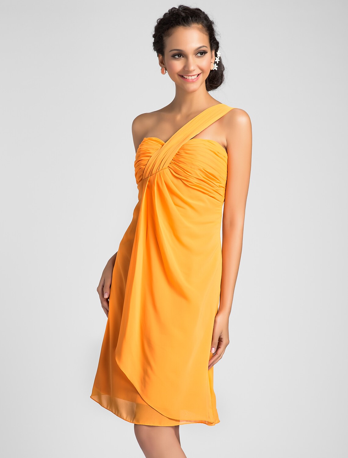 Bridesmaid Dress One Shoulder Neckline Sleeveless Sexy Knee Length