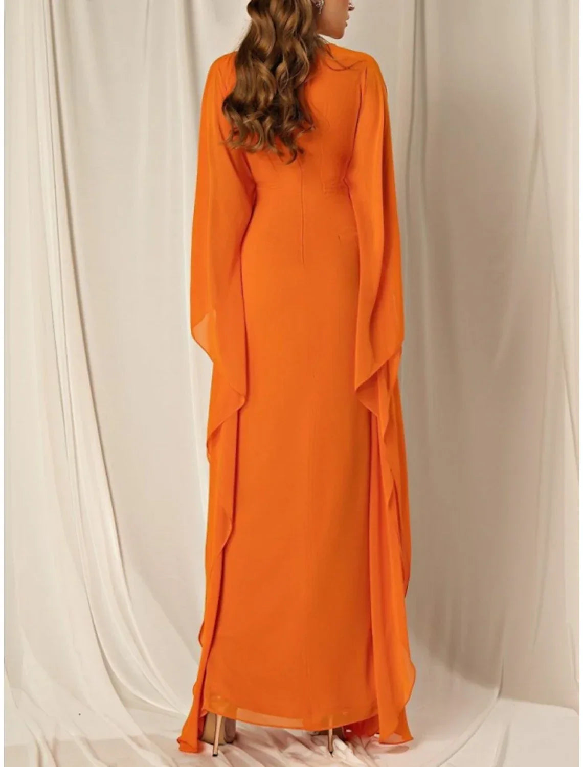 Sheath / Column Evening Gown Elegant Dress Formal Fall Ankle Length Long Sleeve V Neck with Ruched Ruffles
