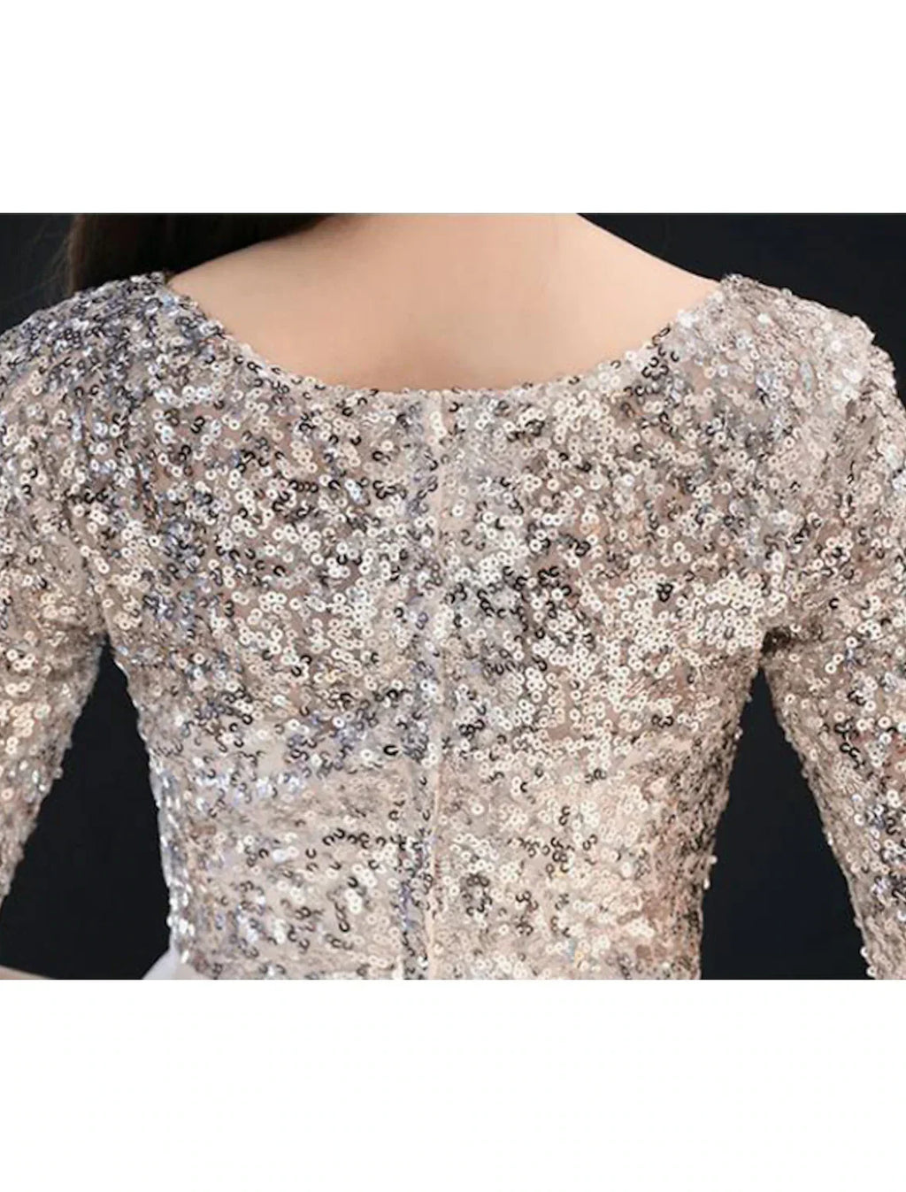 White Sparkle Cocktail Party Prom Dress Jewel Neck Half Sleeve Tea Length