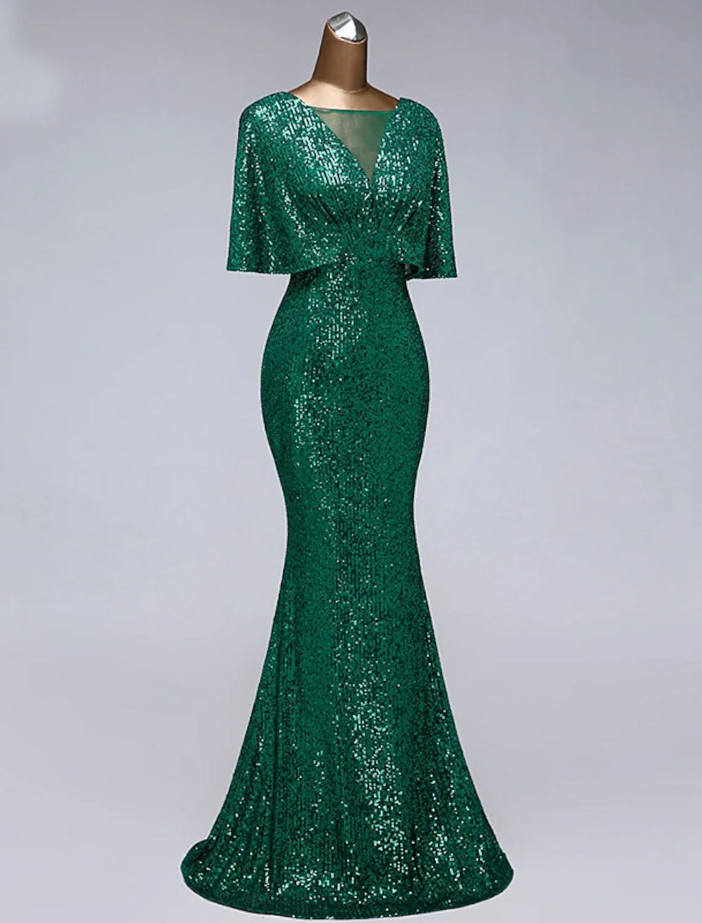 Mermaid / Trumpet Prom Dresses Sparkle Dress Wedding Guest Floor Length Half Sleeve Illusion Neck with Ruffles