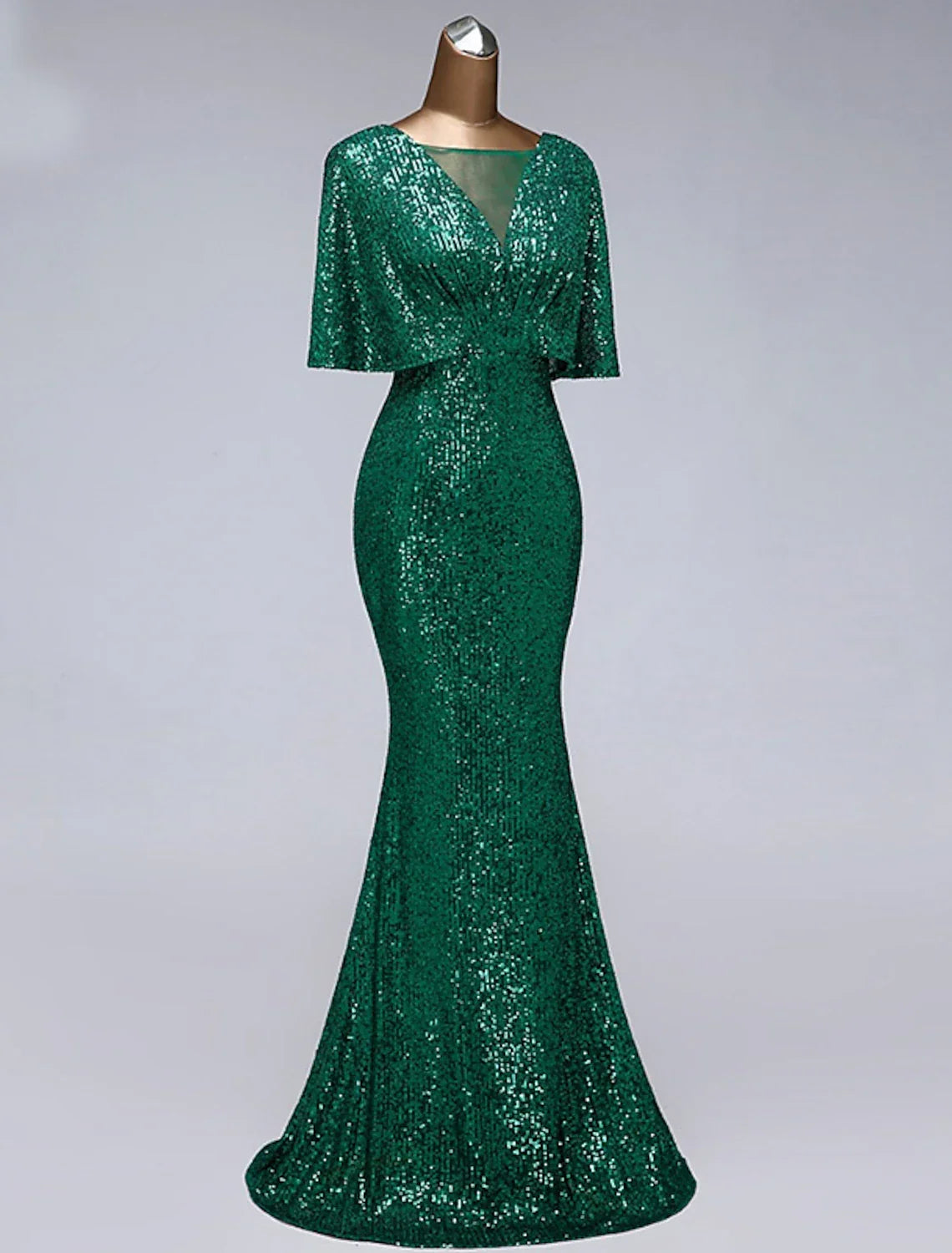 Mermaid / Trumpet Prom Dresses Sparkle Dress Wedding Guest Floor Length Half Sleeve Illusion Neck with Ruffles