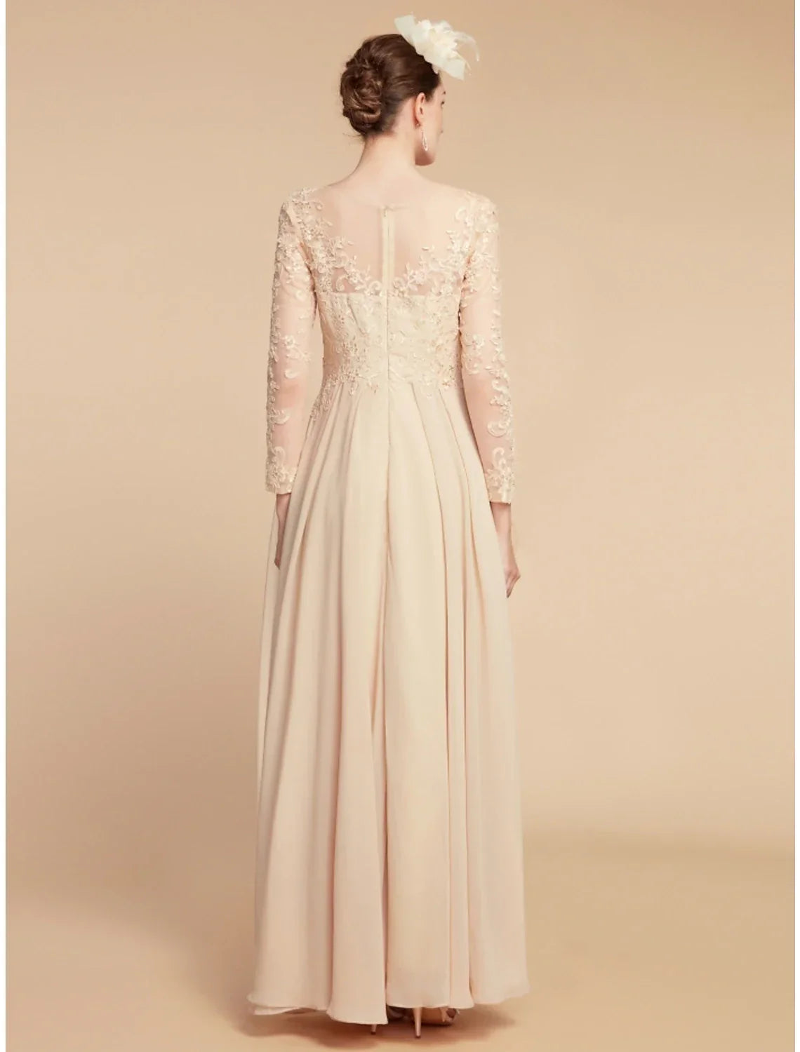 Mother of the Bride Dress Wedding Guest Elegant Jewel Neck Ankle Length Long Sleeve with Ruching Solid Color