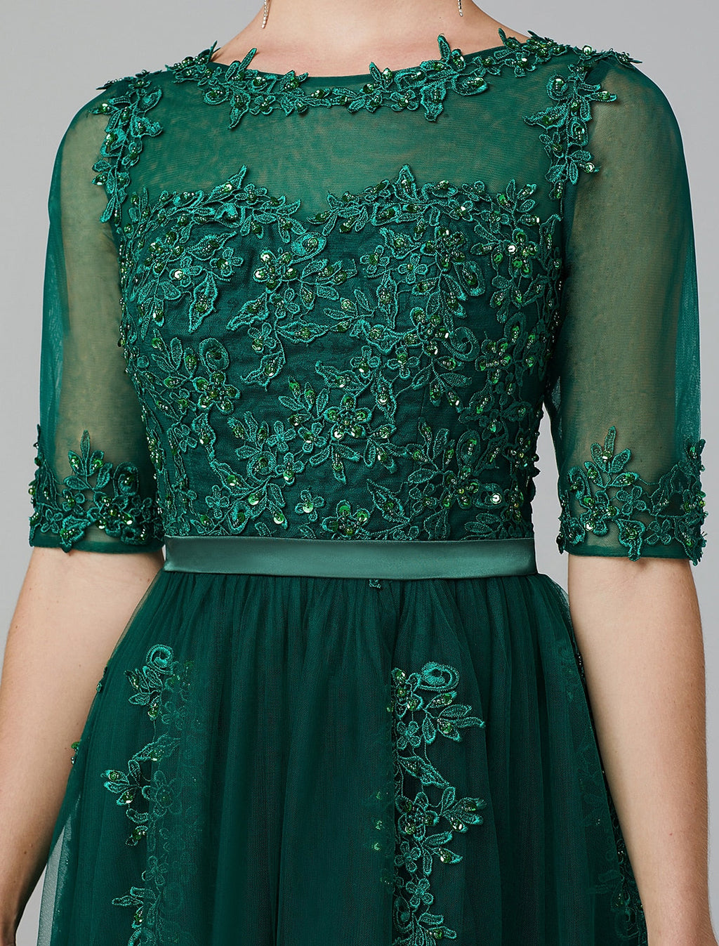 Sparkle Dress Formal Evening Tea Length Sleeveless Illusion Neck Fall Wedding Guest Over with Appliques