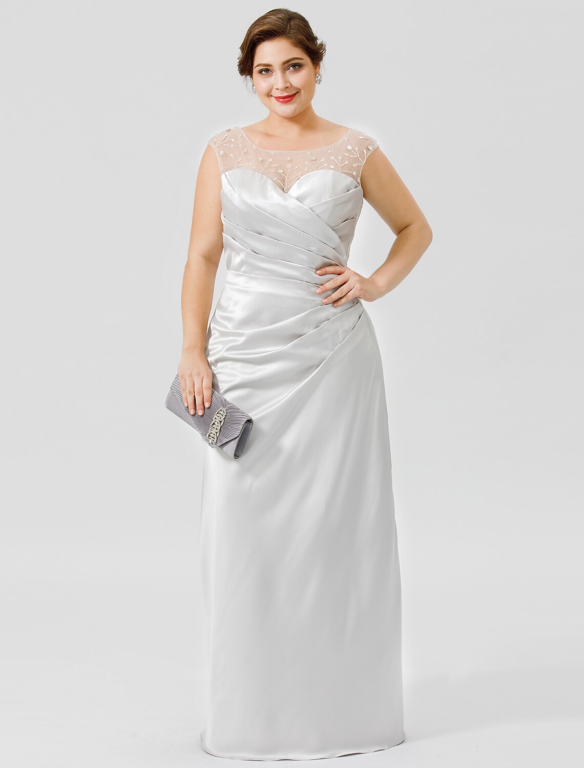 Mother of the Bride Dress Classic Timeless Elegant Luxurious Plus Size Floor Length Sleeveless No with Pleats Crystals