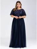 Wedding Guest Floor Length Short Sleeve with Appliques