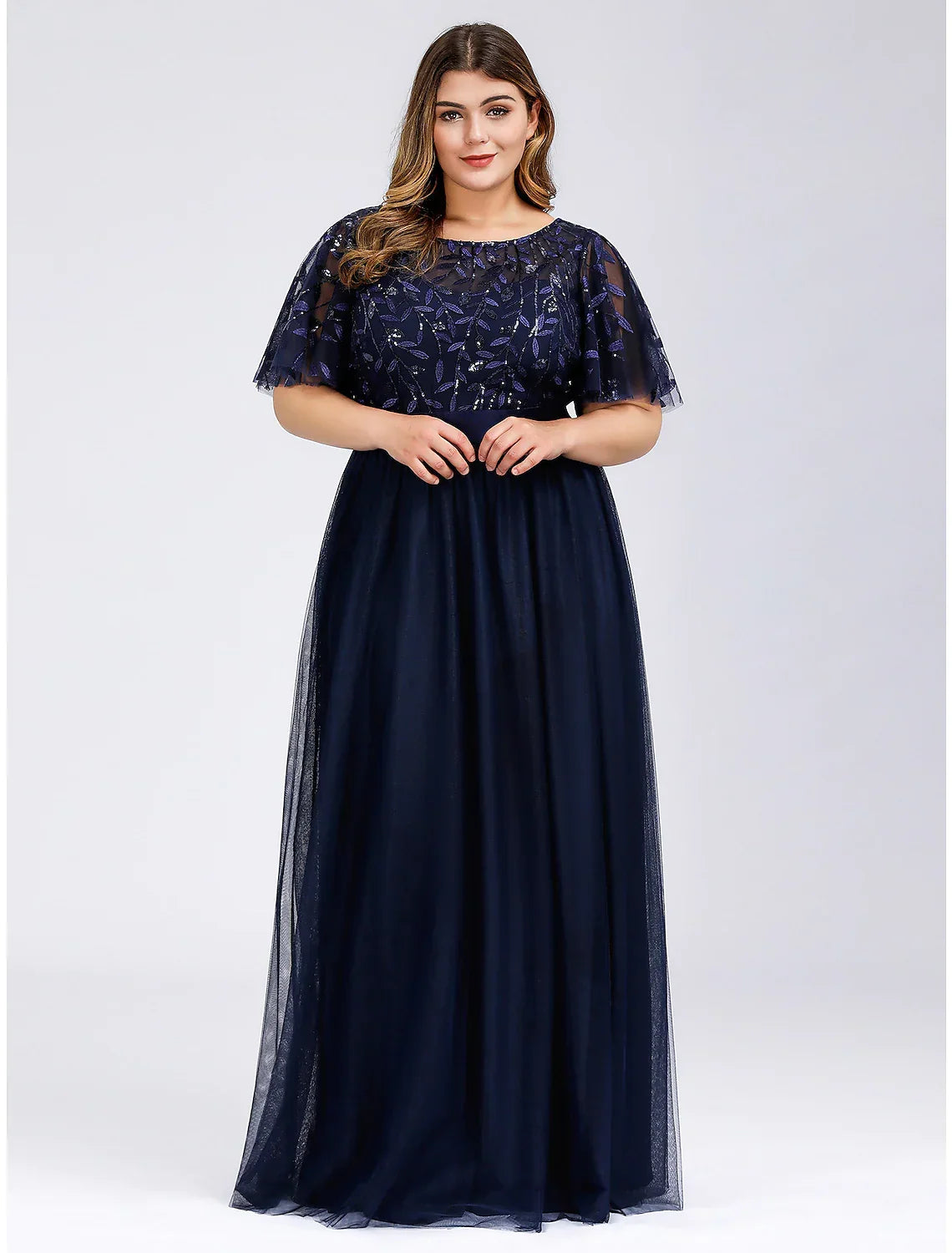 Wedding Guest Floor Length Short Sleeve with Appliques
