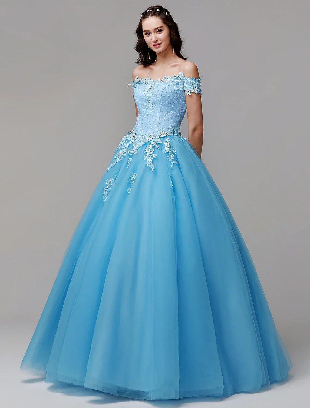 Vintage Dress Evening Floor Length Sleeveless Off Shoulder Appliques