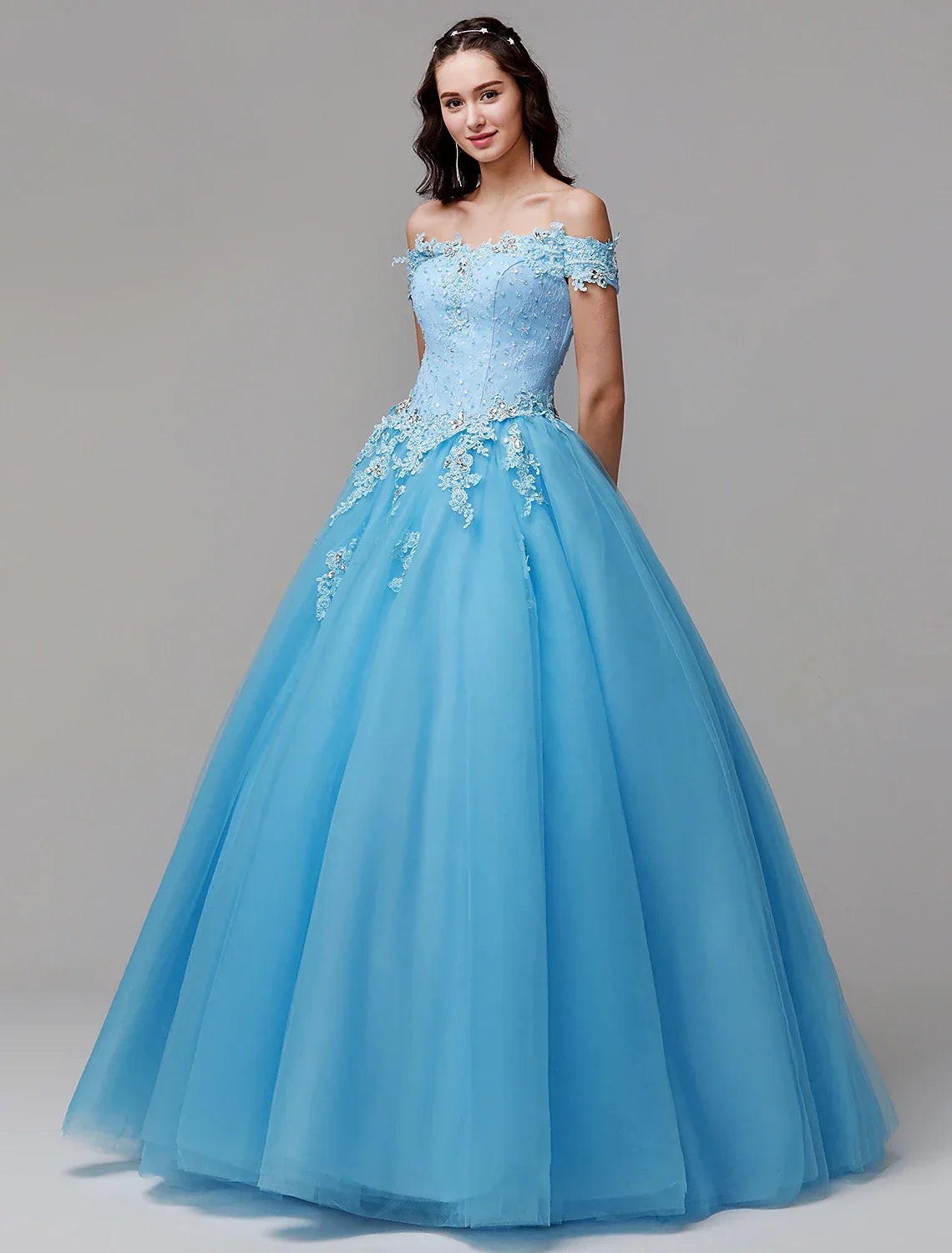 Vintage Dress Evening Floor Length Sleeveless Off Shoulder Appliques