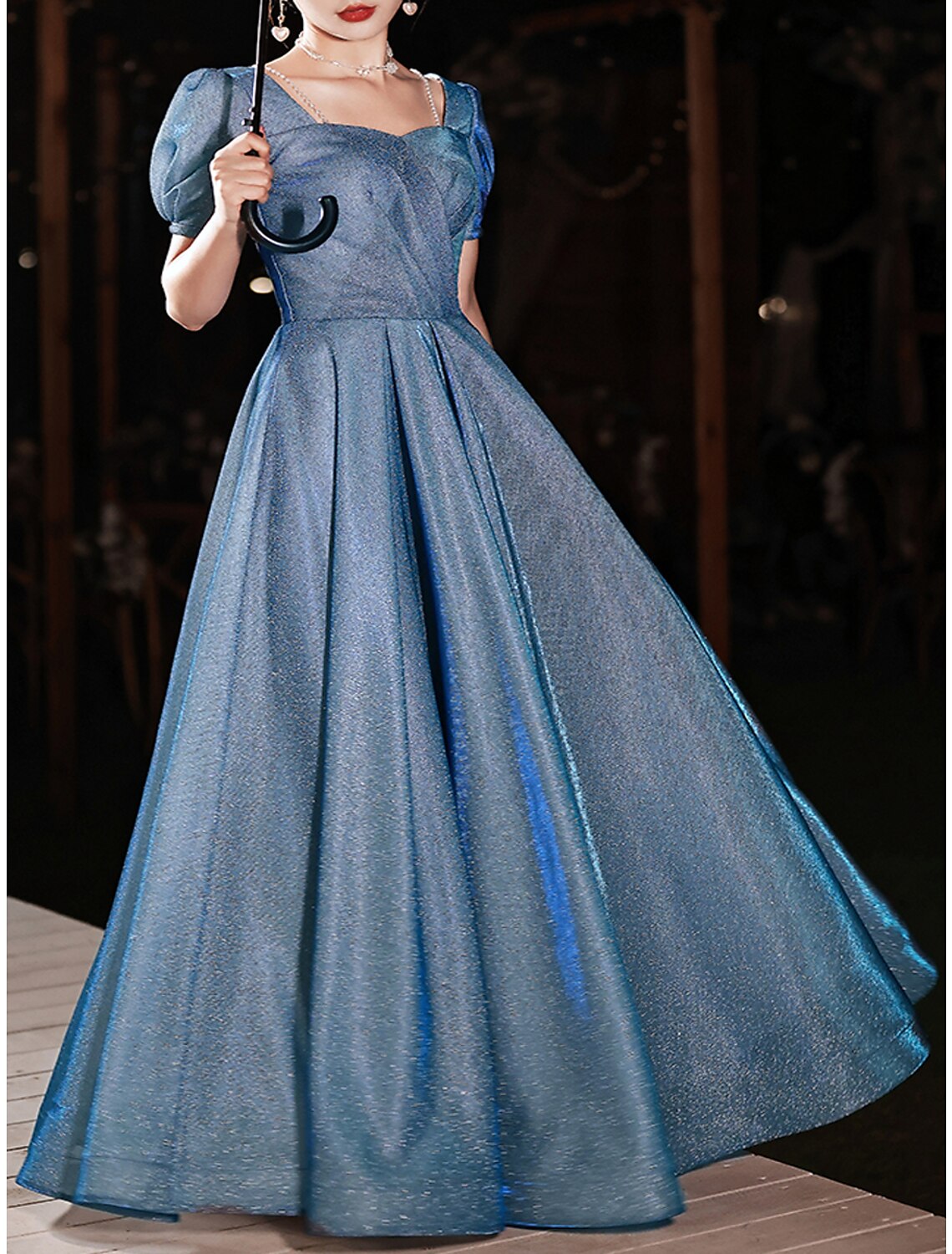 Sparkle & Shine Dress Engagement Prom Floor Length Half Sleeve Sweetheart with Ruched Pearls