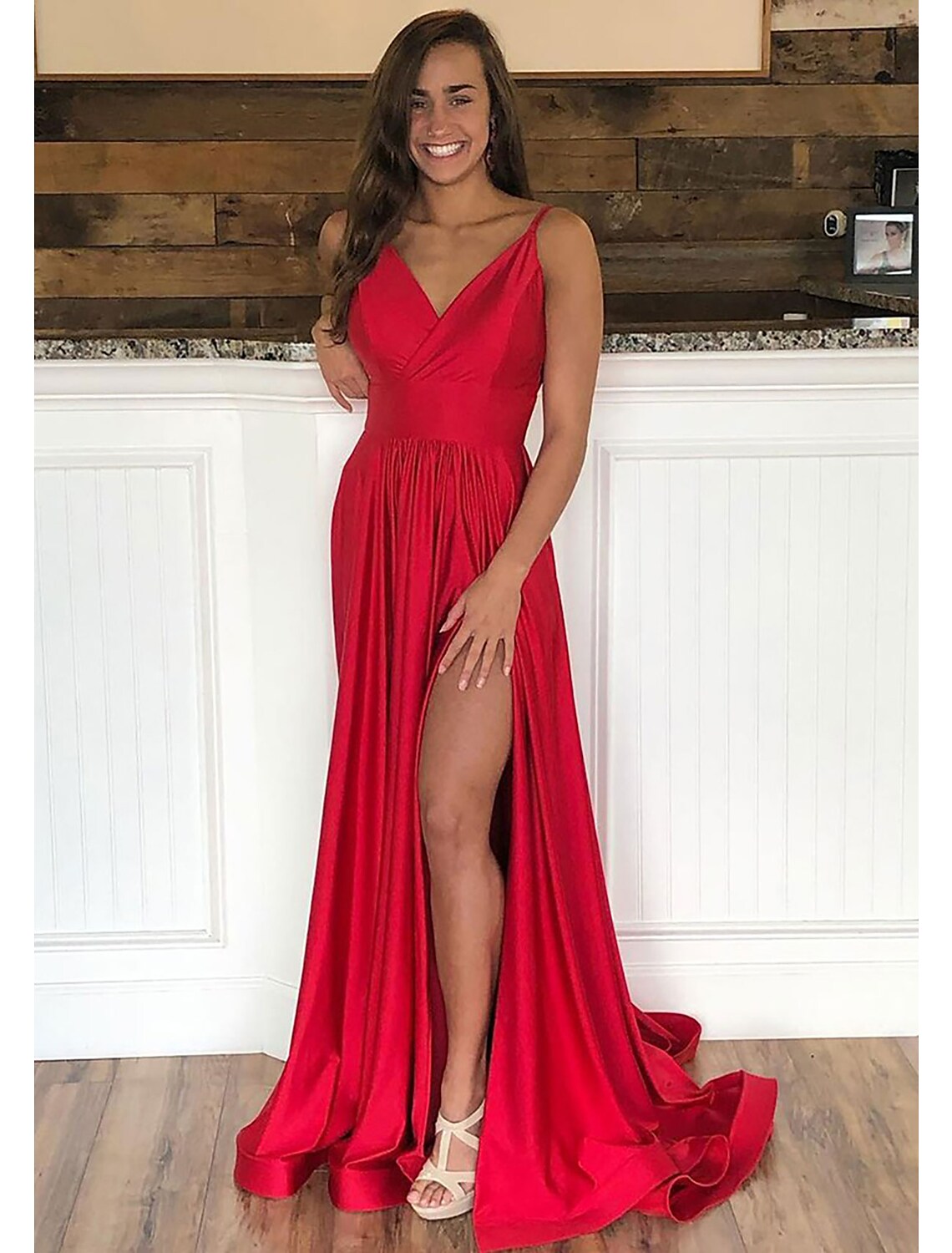 Sleeveless Court Train Prom Dress With Pleated Split