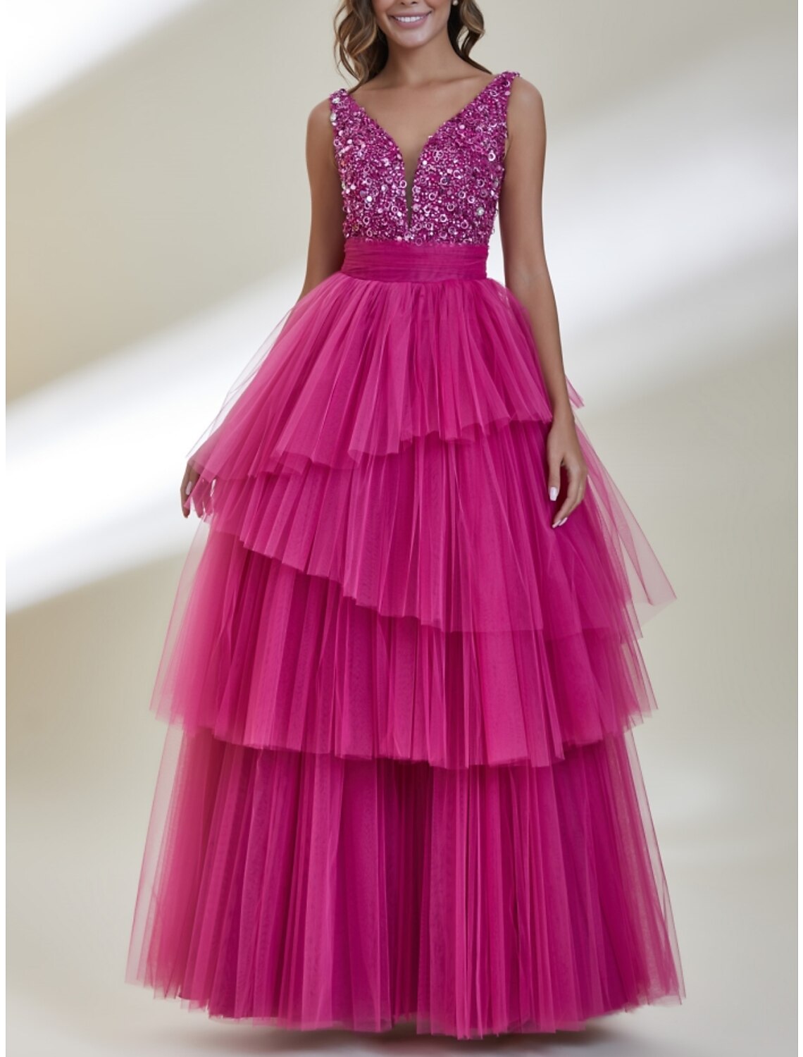 Formal Floor Length Sleeveless V Neck with Pleats