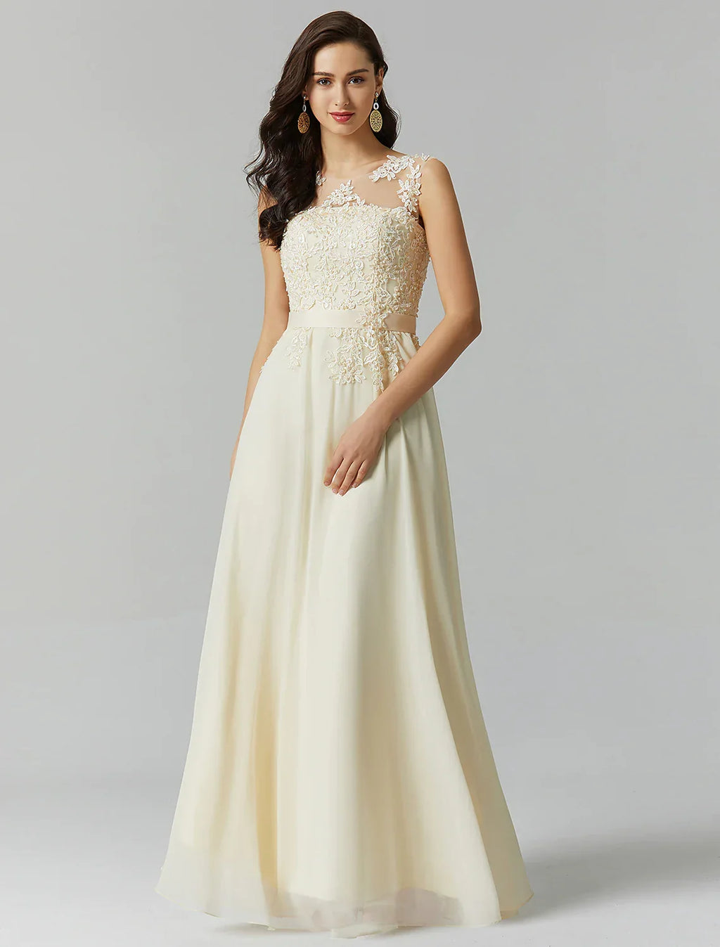 Evening Gown Wedding Floor Length Sleeveless Georgette with Appliques