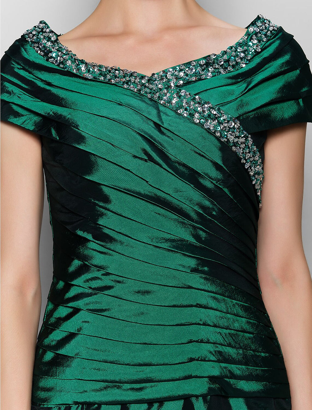 Mother of the Bride Dress Vintage Inspired V Neck Ankle Length Short Sleeve with Beading Side Draping