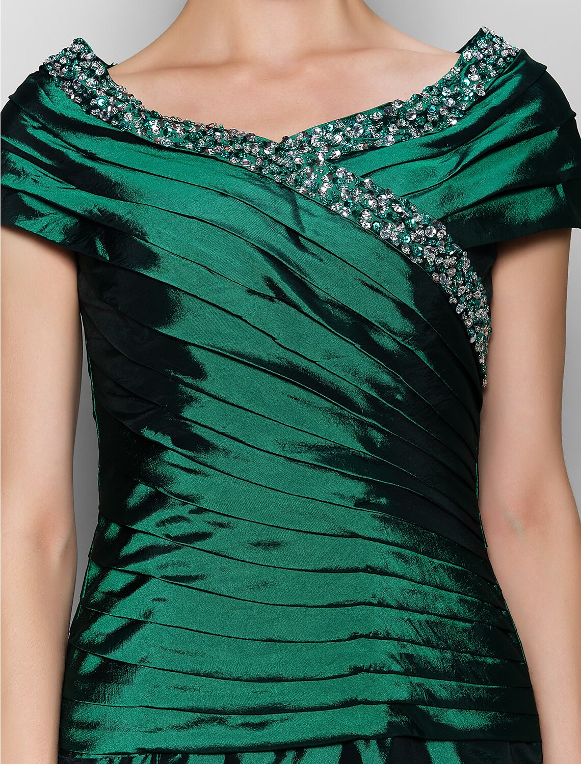 Mother of the Bride Dress Vintage Inspired V Neck Ankle Length Short Sleeve with Beading Side Draping