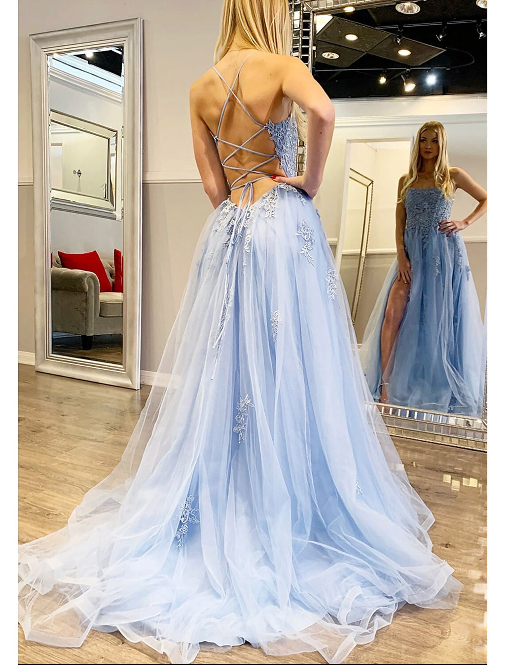 Puffy Dress Formal Floor Length Sleeveless Sweetheart Backless with Appliques