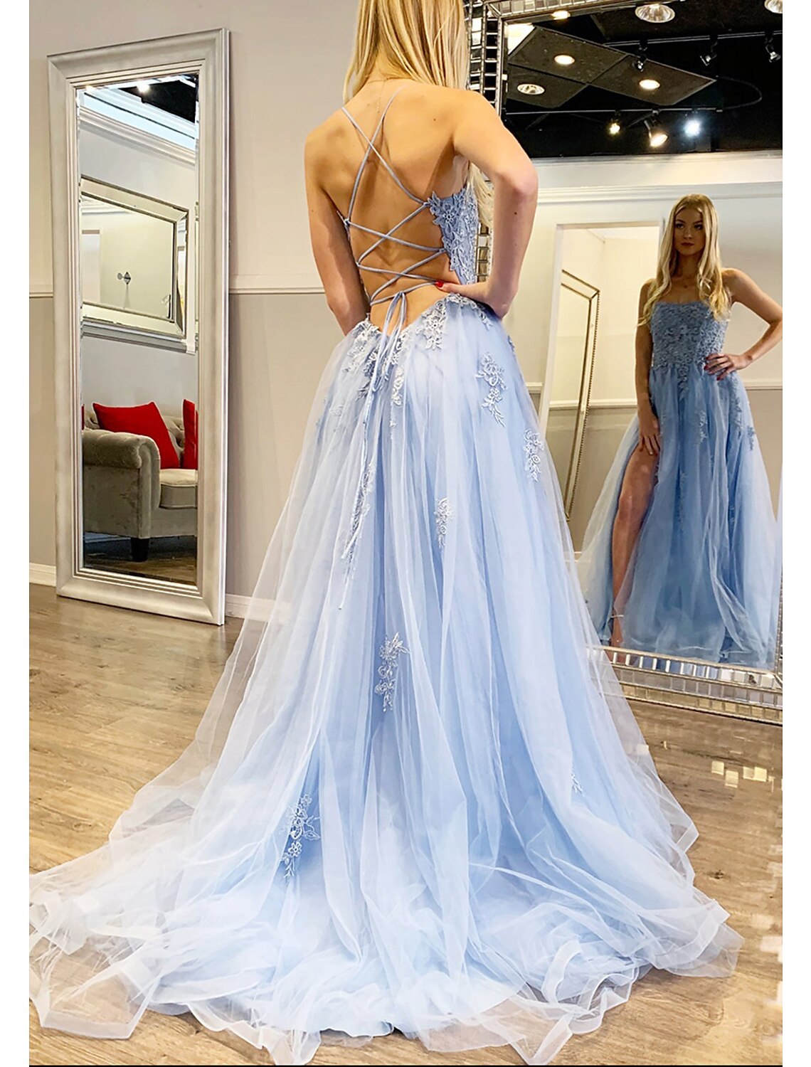 Puffy Dress Formal Floor Length Sleeveless Sweetheart Backless with Appliques
