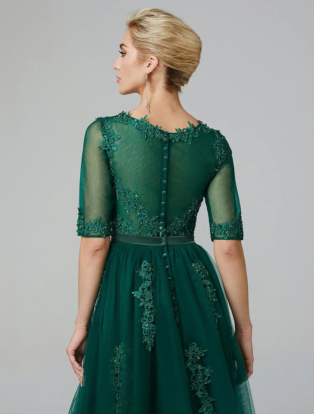 Sparkle Dress Formal Evening Tea Length Sleeveless Illusion Neck Fall Wedding Guest Over with Appliques