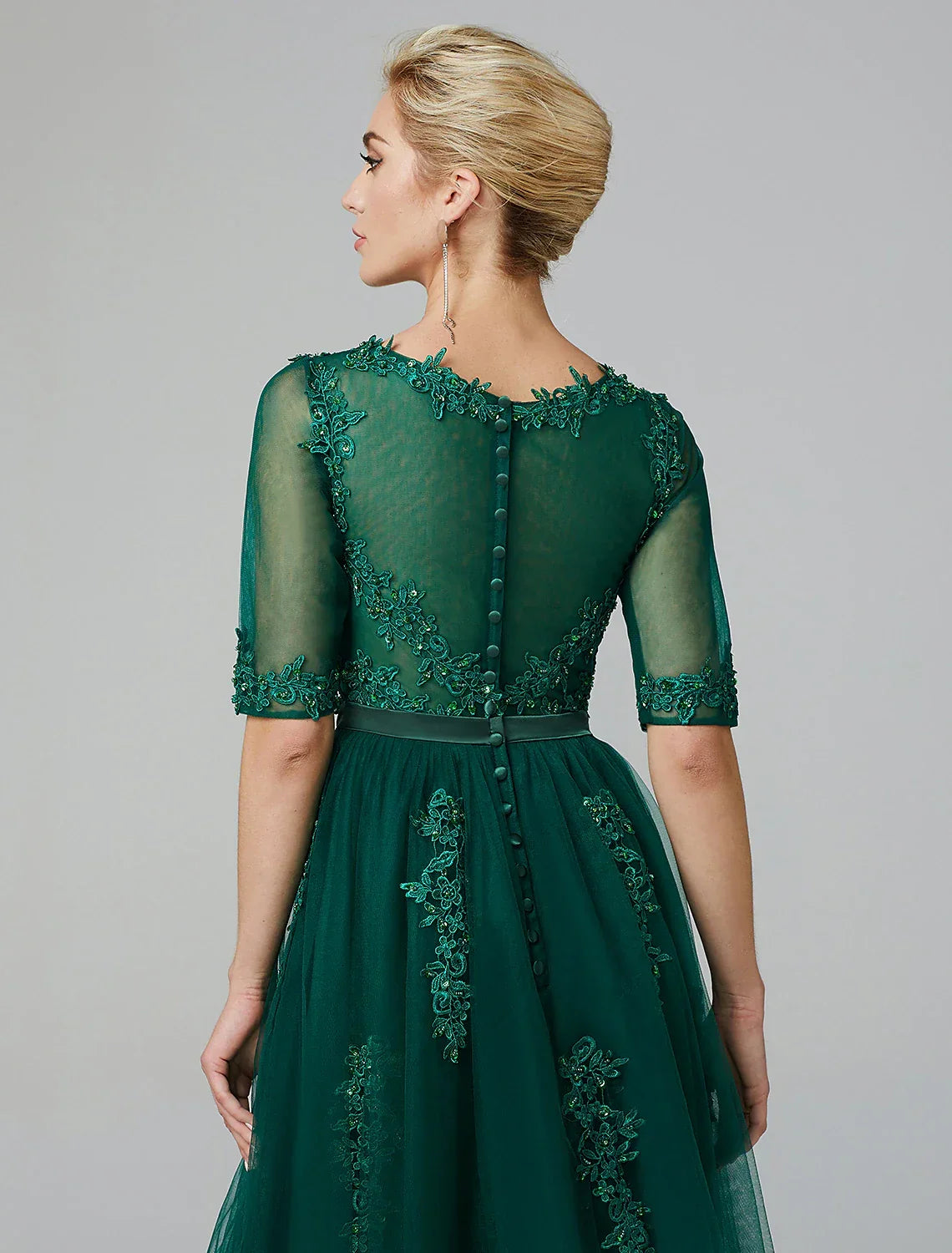 Sparkle Dress Formal Evening Tea Length Sleeveless Illusion Neck Fall Wedding Guest Over with Appliques