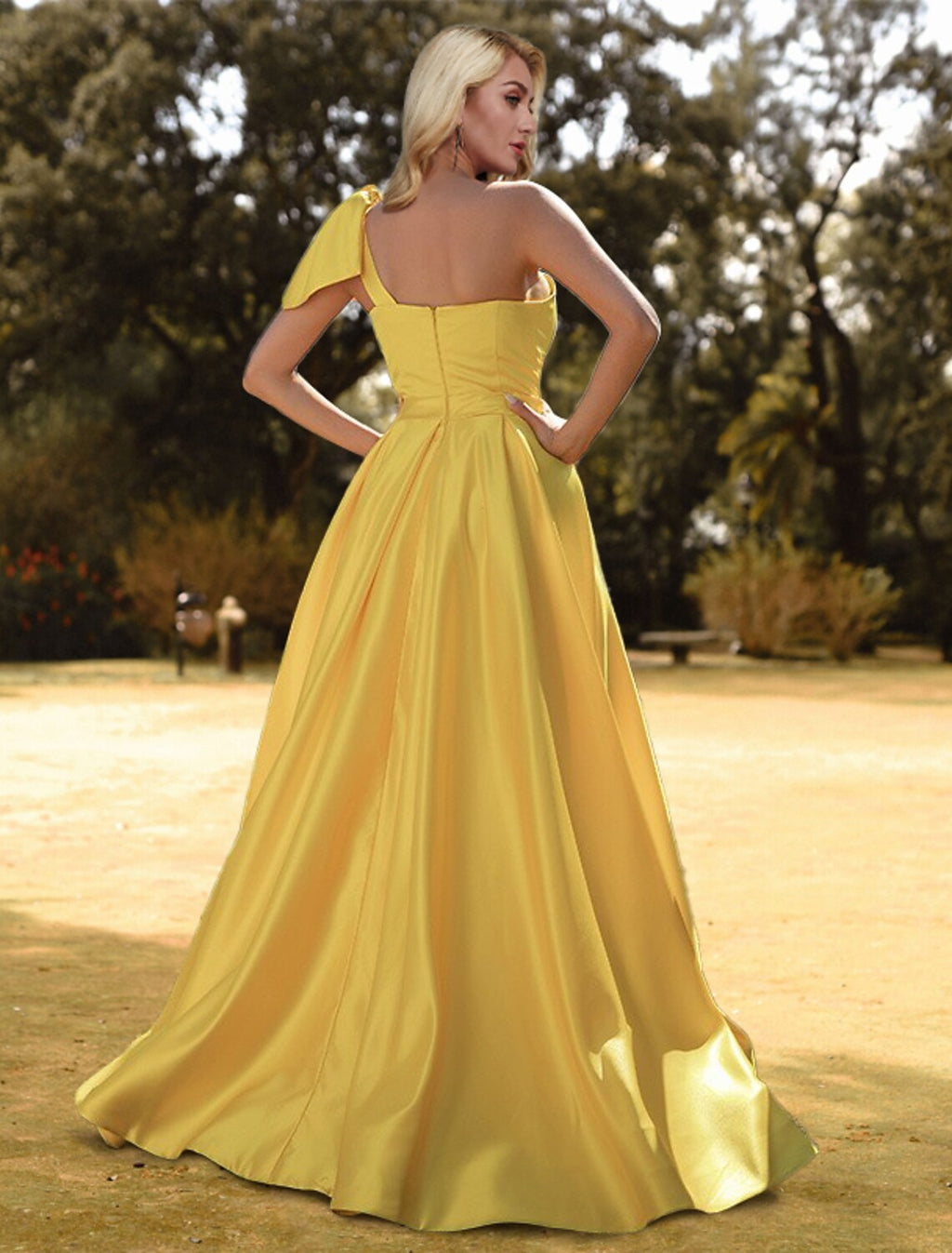 Princess Prom Birthday Dress One Shoulder Sleeveless with Bow(s) Slit
