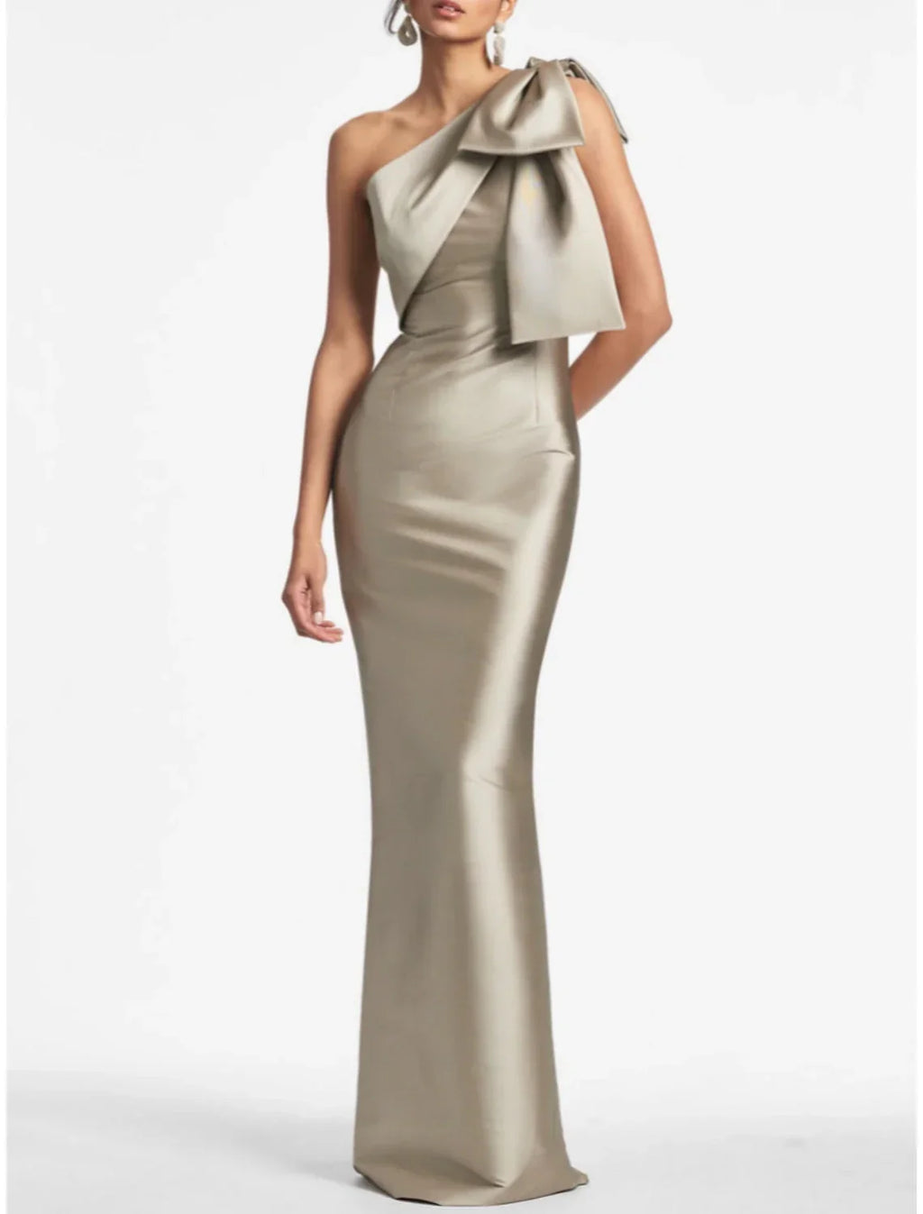 Black Mermaid Party Dress Evening Gown Champagne Elegant Dress Formal Fall Ankle Length Sleeveless One Shoulder with Bow(s) Slit