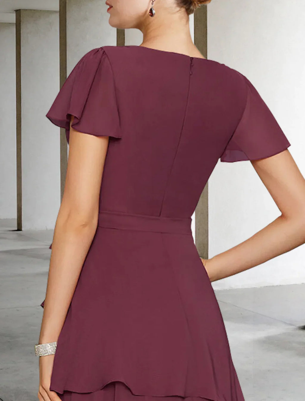 Mother of the Bride Dress Vintage Elegant V Neck Floor Length Short Sleeve Sash Ribbon Cascading Ruffles